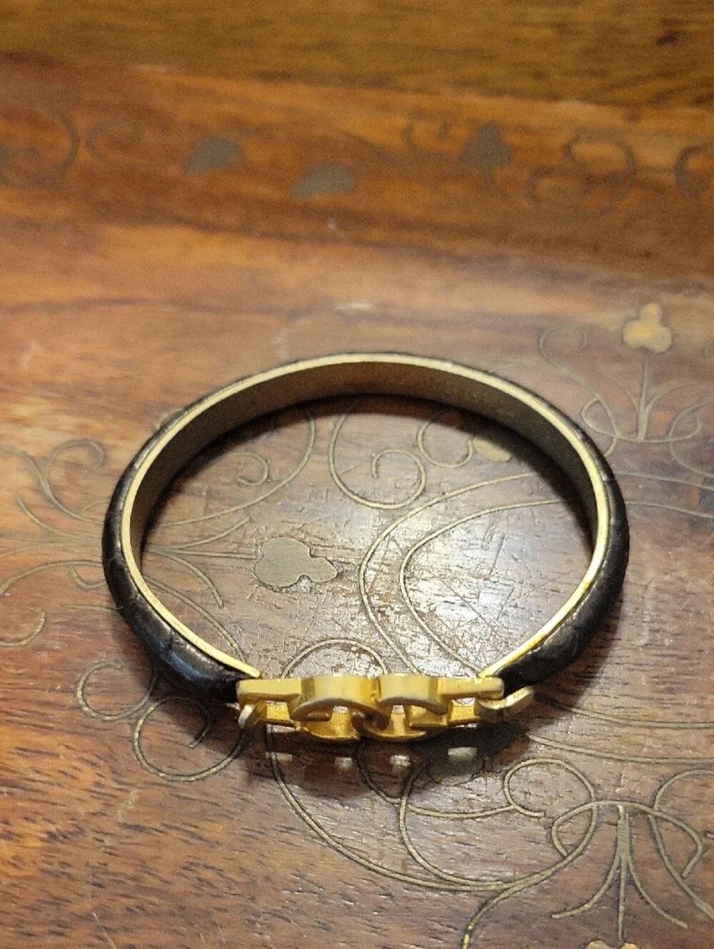 Double G 24KT GOLD Plate - Made In Italy Interlocking Logo Leather Bracelet